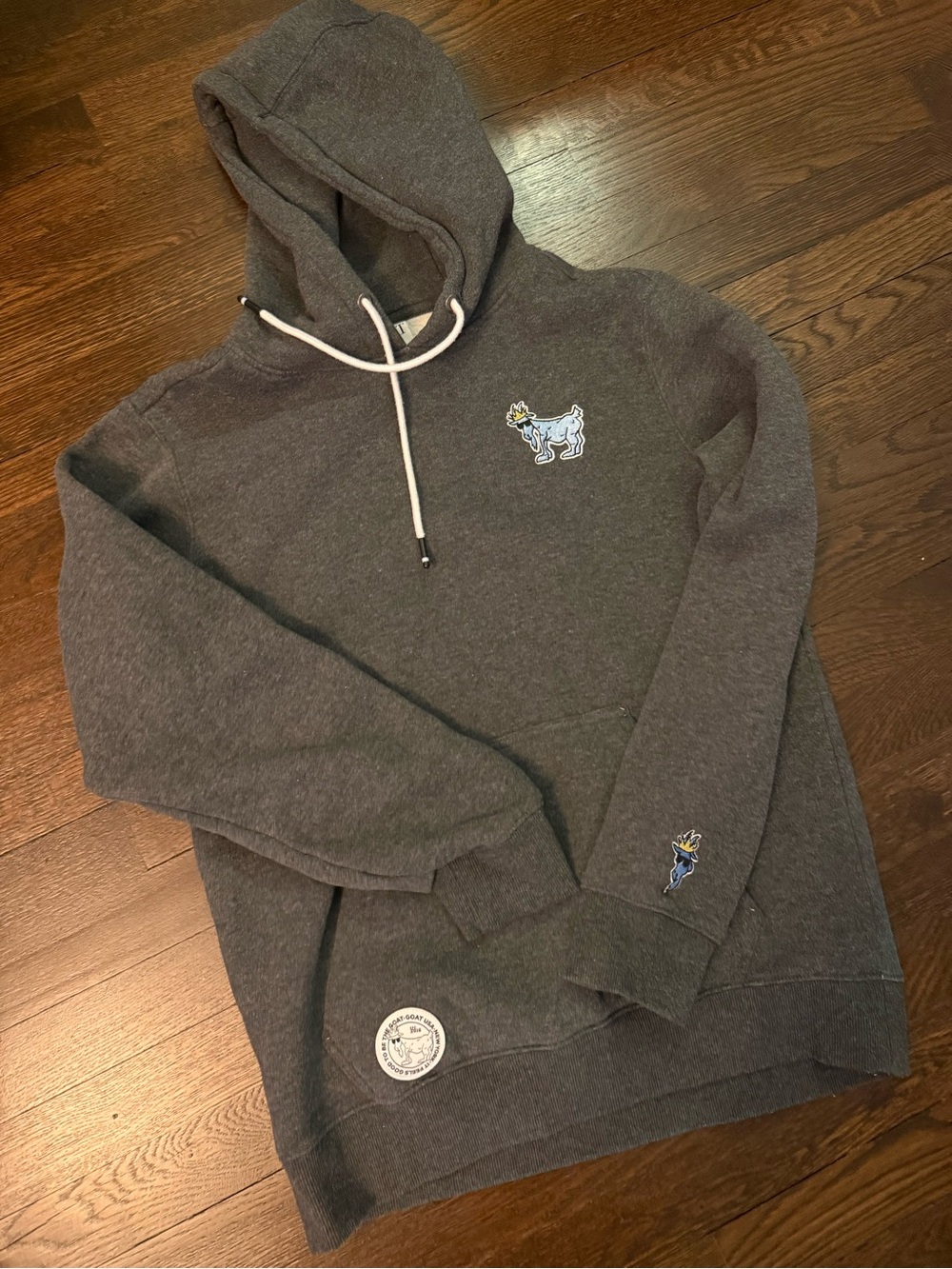 Charcoal Hooded Sweatshirt with Embroidered Animal Motif